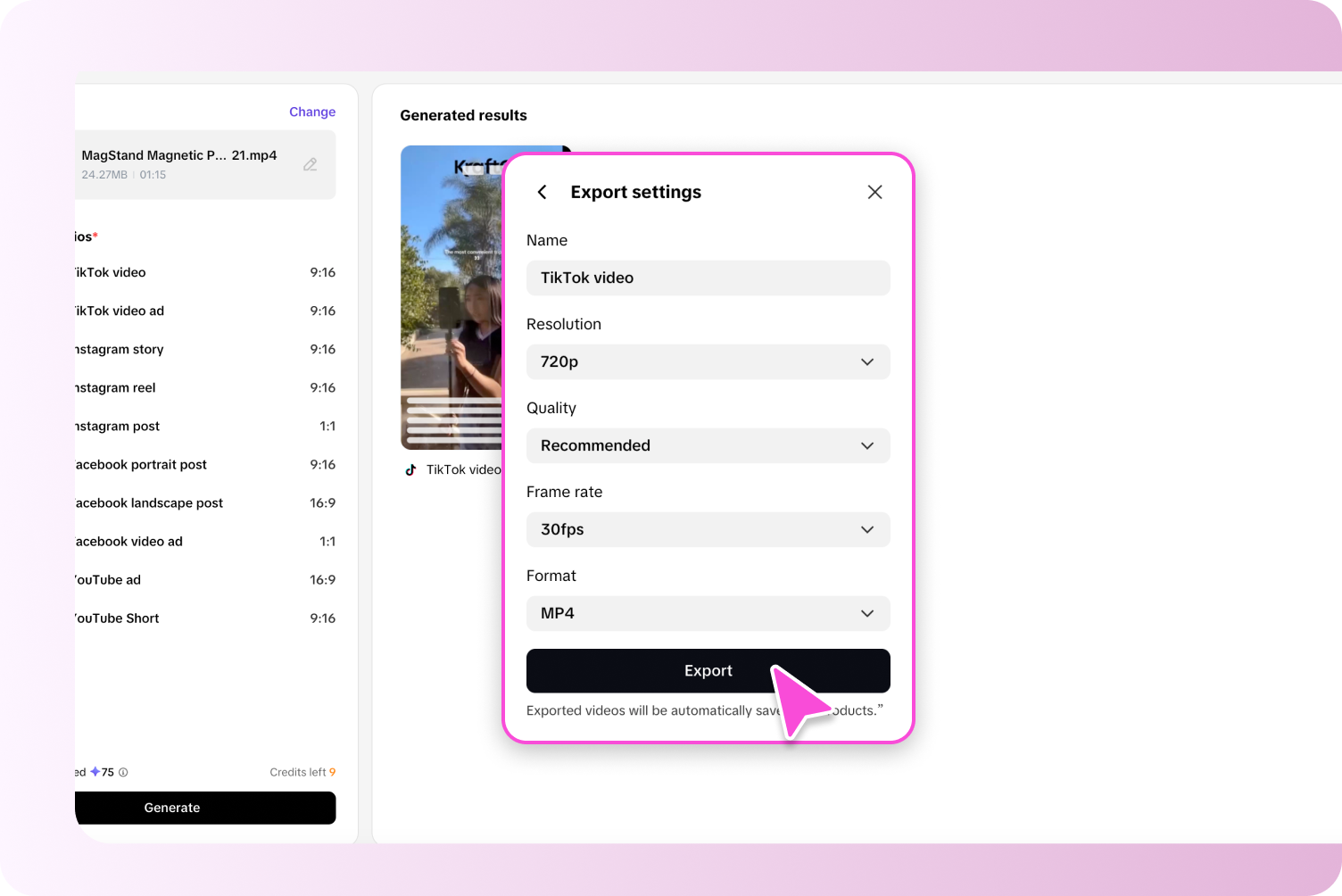 Videoyu dışa aktar ve paylaş